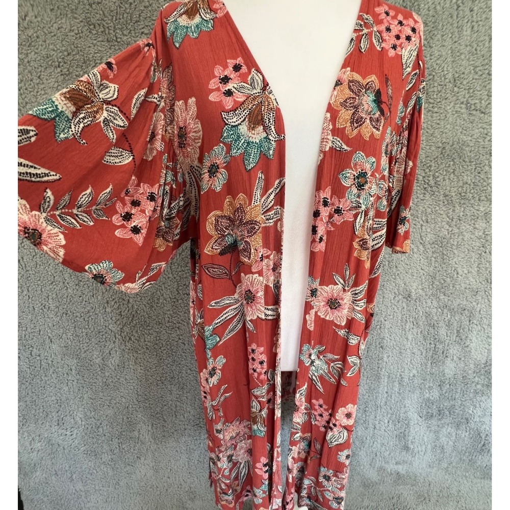 Floral Kimono Duster L Rust Orange Maurices L Long Boho Flowy Earthy Botanical